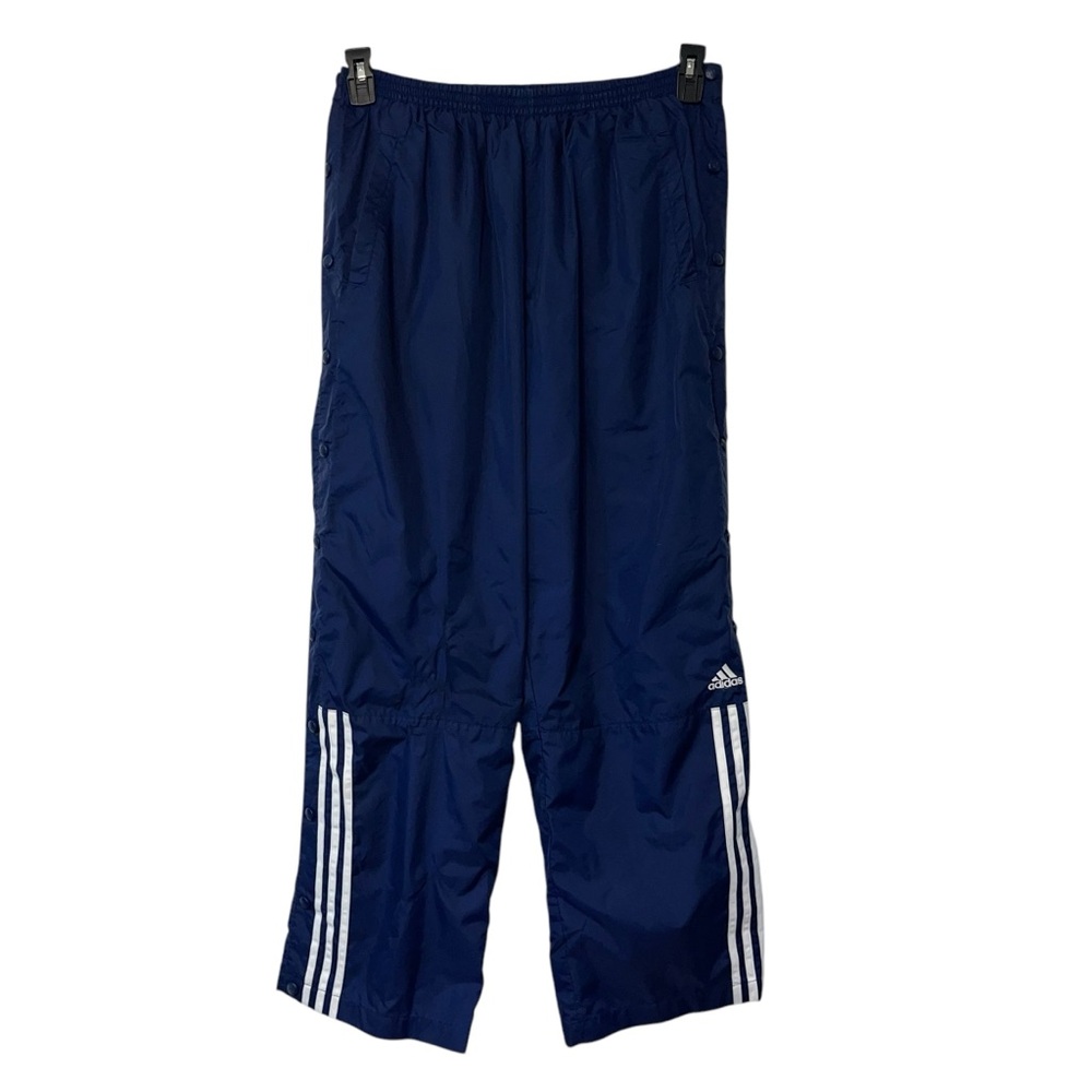 VTG y2k Adidas Team Tear Away Snap Lined Nylon Track Pants Blue White Mens LG